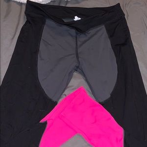Black, grey, and pink athletic leggings